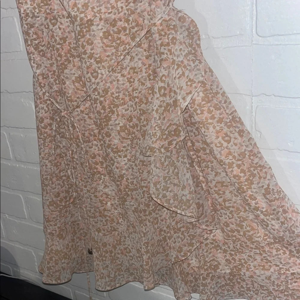 Twenty Ten Womens Mini Dress Pink and Beige Ruffle Sleeves Spring A-line Large - Picture 7 of 13